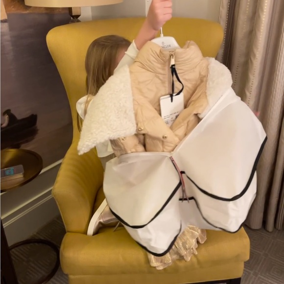 "Chic Moncler Girls' Size 8 Jacket: Tan with Gold Tones" - Picture 2 of 16
